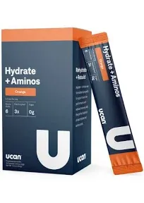 UCAN Hydrate + Aminos Packets, Orange, 10 Count, Keto, Sugar-Free Electrolyte + Muscle Recovery, Essential Electrolytes + EAAs & BCAAs, Non-GMO, Vegan, for Runners, Gym-Goers, Performance Athletes