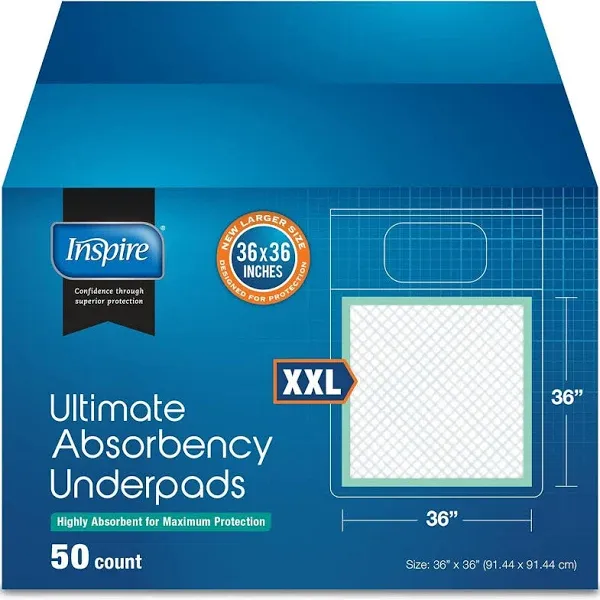 Inspire Ultra Extra Large Super Absorbent Bed Pads for Incontinence 36 x 36 in.