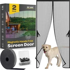 Sewanta Hands-Free Magnetic Screen Door, [2 Pack] Heavy Duty, Self Sealing Screen Door Mesh Protector, Pet/Kid-Friendly, Stay-Open Buckl