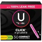 U By Kotex Click Compact Tampons, Plastic Applicator, Regular/Super, Unscented - 30 tampons