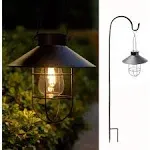 2Pack Solar Metal Hanging Lantern with Shepherd Hook