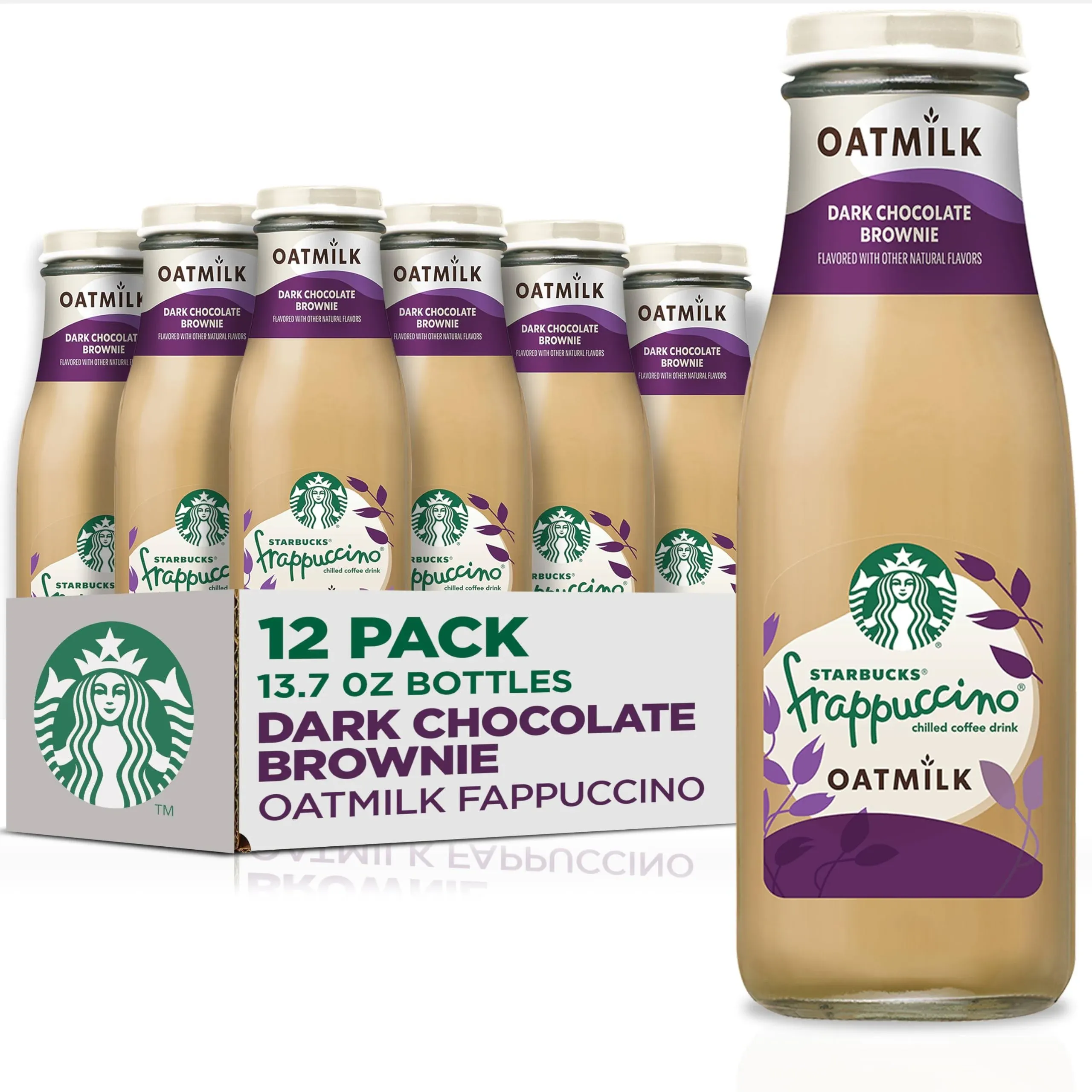 Starbucks Oatmilk Frappuccino, Coffee Drink, Dark Chocolate Brownie Oat Milk, 13.7 fl oz Bottles, Iced Coffee (Pack of 12)