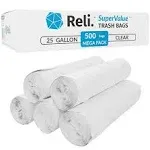 Reli. SuperValue 16-25 Gallon Trash Bags (500 Count Bulk) Clear Garbage bags