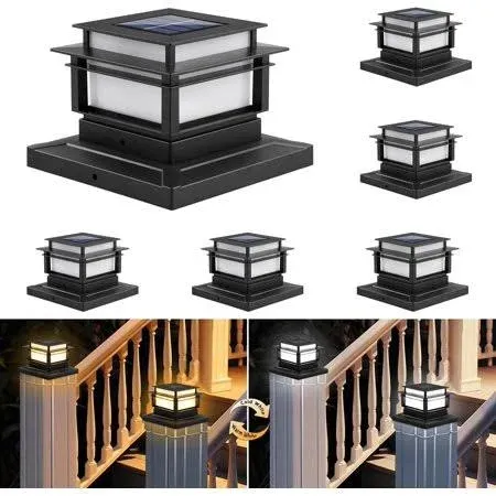 6Pack Solar Post Lights Outdoor, Flickering Flame Fence Solar Post Lights, Waterproof Solar Post Cap Lights, Fits 4x4 5x5 6x6 Vinyl/Wooden Posts, Deck Post Lights Solar Powered, Post Lamp for Outside