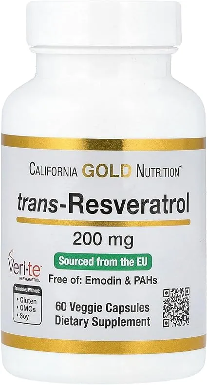 Resveratrol, 98% Pure Trans-Resveratrol, Free of Emodin & PAHs, Italian Sourced, 200 mg, 60 Veggie Capsules