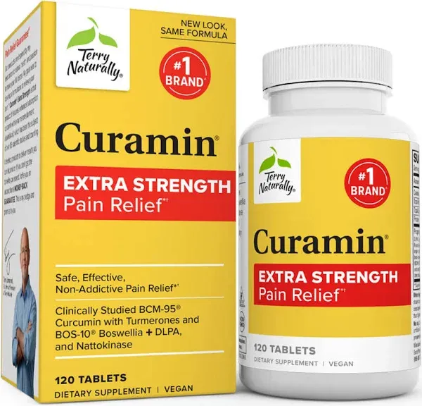 Terry Naturally Curamin Extra Strength - 90 Tablets, Pack of 2 - with Curcumin, Boswellia, DLPA & Nattokinase - Non-GMO, Vegan, Gluten Free - 60 Total Servings