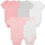 Honest Baby Clothing - Baby Girls Newborn - 12 Months Short Sleeve Organic Cotton Bodysuit 5-Pack - 0/3 Months