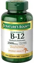 Natures Bounty Vitamin B-12 Methylcobalamin 1000 mcg Quick Dissolve Tablets, 60 Ea, 2 Pack