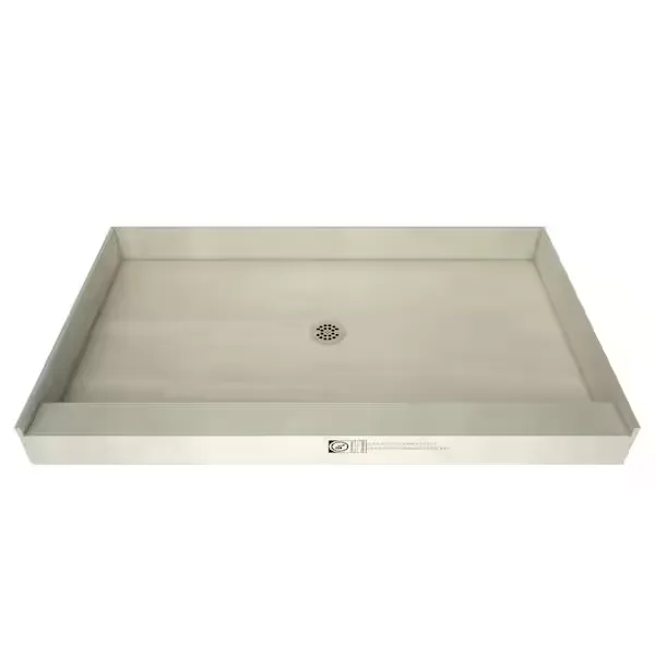 Redi Base Integrated Shower Pan with Center Drain – Single Curb, Polished Chrome, 2-Inch PVC Drain and Plate Included, 48" Wide x 42" Deep