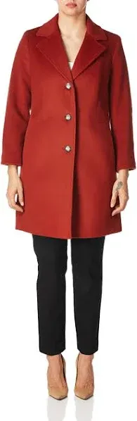 Calvin Klein Womens Single-Breasted Wool Blend Coat