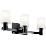 KICHLER Adani 3-Light Vanity, Modern Light with Opal Glass in Black, Bathroom or Powder Room (8.25" x 24"), 55176BK