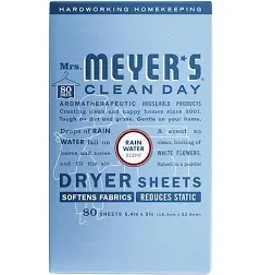 Mrs. Meyer's Clean Day Dryer Sheets, Rain Water Scent - 80 sheets