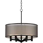 Possini Euro Design Caliari Black Drum Pendant Chandelier 22" Wide Modern Black Outer White Inner Shade 6-Light Fixture Dining Room House Foyer