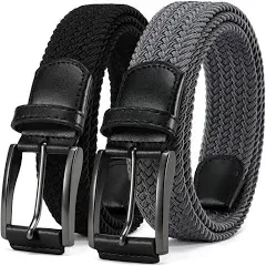 CHAOREN Mens Belt 2Pack - Mens Stretchable Braided Woven Golf Belt 1 3/8"- Elastic Canvas Fit Casual Jeans Pants