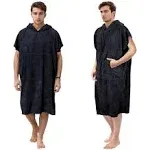  Surf Poncho Changing Towel Robe for Adults Men Women, Water Black-with Pocket