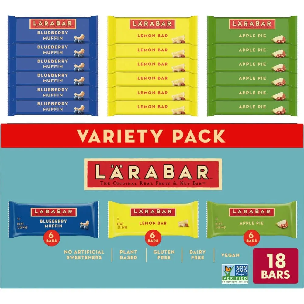 Larabar Variety Pack Blueberry Muffin Lemon Bar Apple Pie Fruit &amp; Nut Bars 18 ct