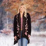 FLORIANA Womens Embroidered Kimono Cardigan Velvet Blazer Open Front Kimono Top