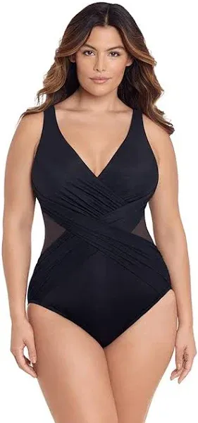 Miraclesuit Women's Plus Size Swimwear Illusionists Crossover Soft Cup Tummy Control One Piece Swimsuit