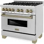 ZLINE Autograph Edition 36" 4.6 Cu. ft. Dual Fuel Range with Gas Stove and Electric Oven in Stainless Steel with Accents (RAZ-36) Champagne Bronze