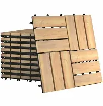 Costway 10 Pcs 12" x 12" Acacia Wood Interlocking Check Deck Tiles