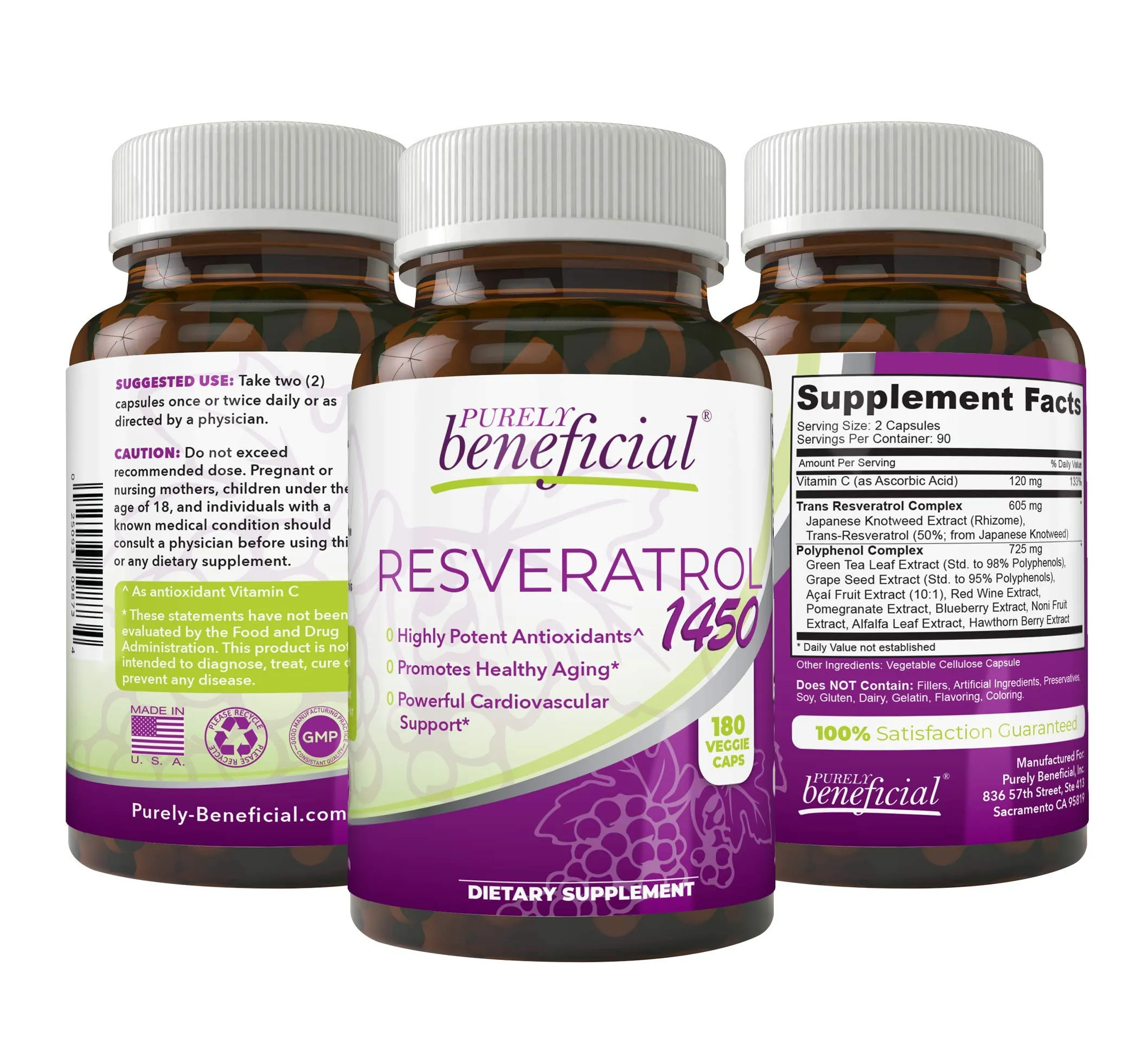 US PURELY beneficial RESVERATROL145<wbr/>0-90day Supply 1450mg per Serving of Potent A