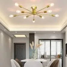 10 Lights Modern Sputnik Ceiling Chandelier Gold Industrial Ceiling Lamp Mid ...