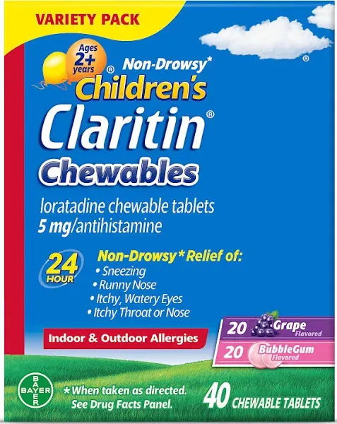 Claritin 24 Hour Allergy Antihistamine Chewable Tablets - 60 Count Exp. 11/2024