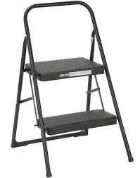 2-Step Household Folding Steel Step Stool, All Black, 7ft 11in Reach Height