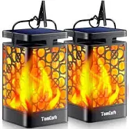 TomCare Solar Lights Upgraded Solar Lantern Flickering Flame Outdoor Hanging Lantern Decorative Lighting Solar Powered Waterproof LED Flame Umbrella Lights for Patio Garden Deck Yard