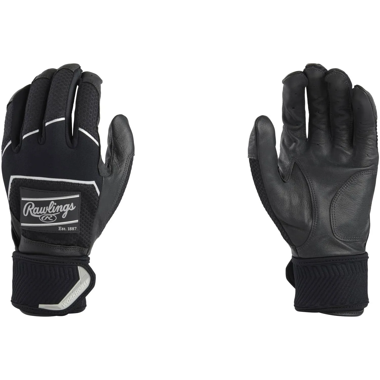 Rawlings Adult Workhorse Compression Strap Batting Gloves: Black