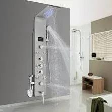 LED Shower Panel Tower Massage System Rain&amp;Waterfall Head Faucet Stainless Steel