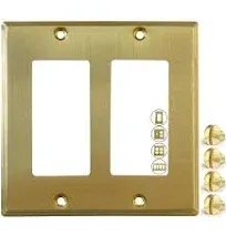 Rio Salto BRASS Modern Metal Gold Double Light Switch Wall Plate or Outlet Cover Wall Plate, Corrosion Resistant Receptacle Wallplate Rocker Covers Decora 2 Gang Brushed Brass STANDARD SIZE