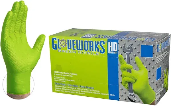 Ammex Gloves GWGN49100 Gloveworks HD Green Nitrile Diamond Grip - XXL