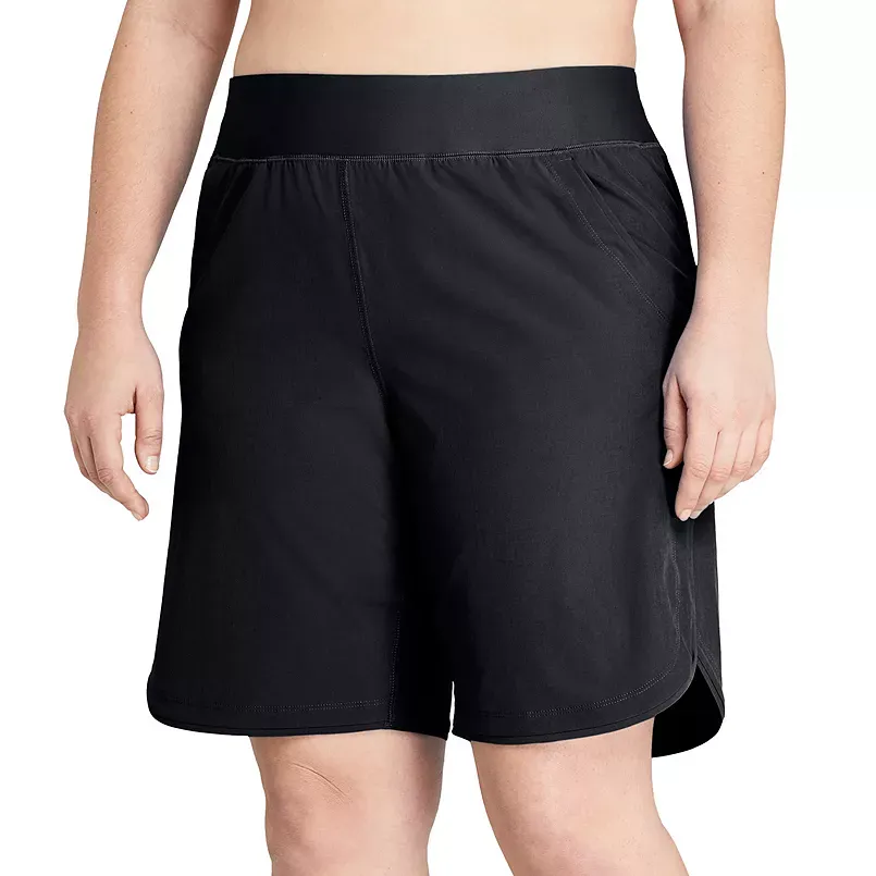 "Plus Size Lands' End 9"" Quick Dry Elastic Waist Swim Board Shorts Cover-up, Women's, Size: 20 W, Black"