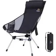 Nice C Ultralight High Back Folding Camping Chair, Backpacking Chair, Compact & Heavy Duty Outdoor, Travel, Picnic, Festival with 2 Side Pockets, Pillow &Carry Bag (Set of 2 Black)