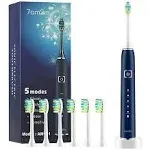 7am2m Sonic Electric Toothbrush for Adults and Kids, One Charge for 90 Days, with 6 Brush Heads, 5 Modes with 2 Minutes Build in Smart Timer, Wireless