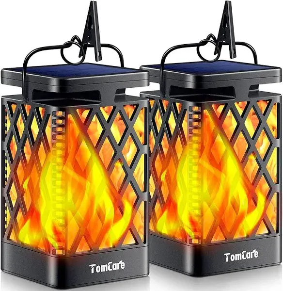 Solar Lights Upgraded Lantern Flickering Flame Outdoor Hanging 2 Pc Waterproof