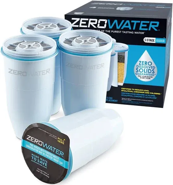 ZR-001 Replacement Water Filter, Replacement Water Filters for Pitchers and Dispensers, Most Advanced 6-Stage 0 TDS System (6 Pack)