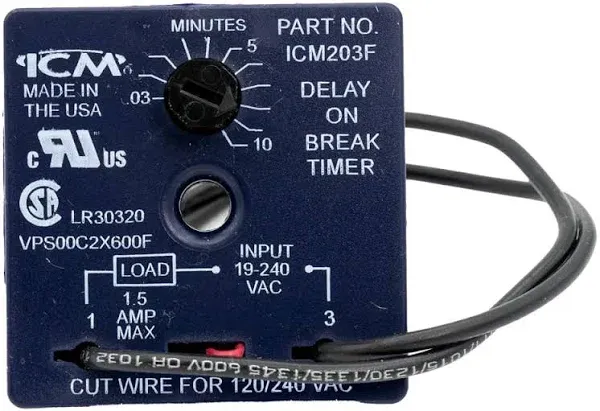 ICM Controls ICM203F Delay on Break Timer Relay, 18-240 VAC, .03-10 Minute Adj