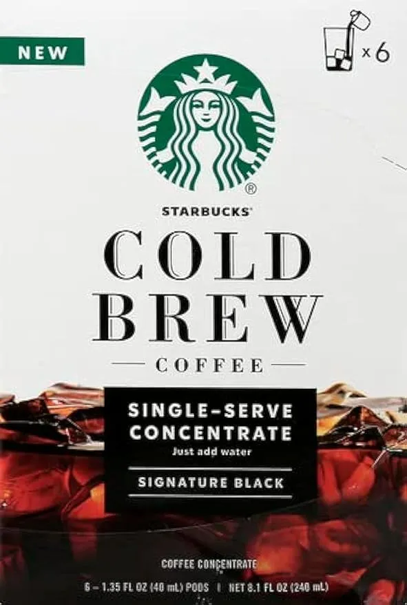 Starbucks Cold Brew Signature Black Single-Serve Coffee Concentrate Pods 6 Count