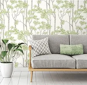 RoomMates RMK12342PLW Birch Grove Peel and Stick Wallpaper, greey, Grey