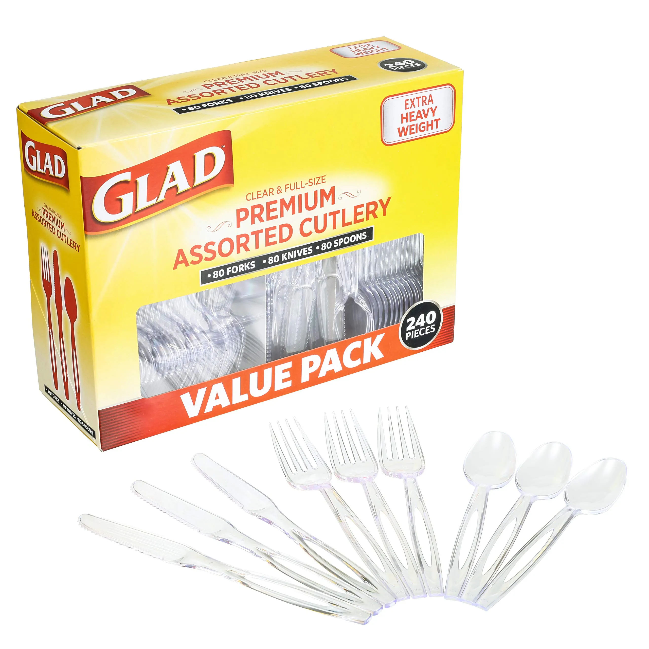 GLAD Clear &amp; Full Size Premium Plastic Cutlery - 240 Piece Set