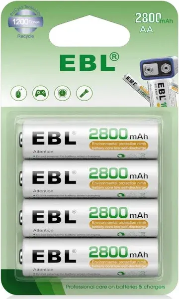 EBL Pack of 8 AA Batteries 2800mAh High Capacity Precharged Ni-MH AA Rechargeable Batteries