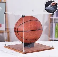 SANOSY Basketball Display Case with Solid Wooden Base,Clear Acrylic Basketball Case