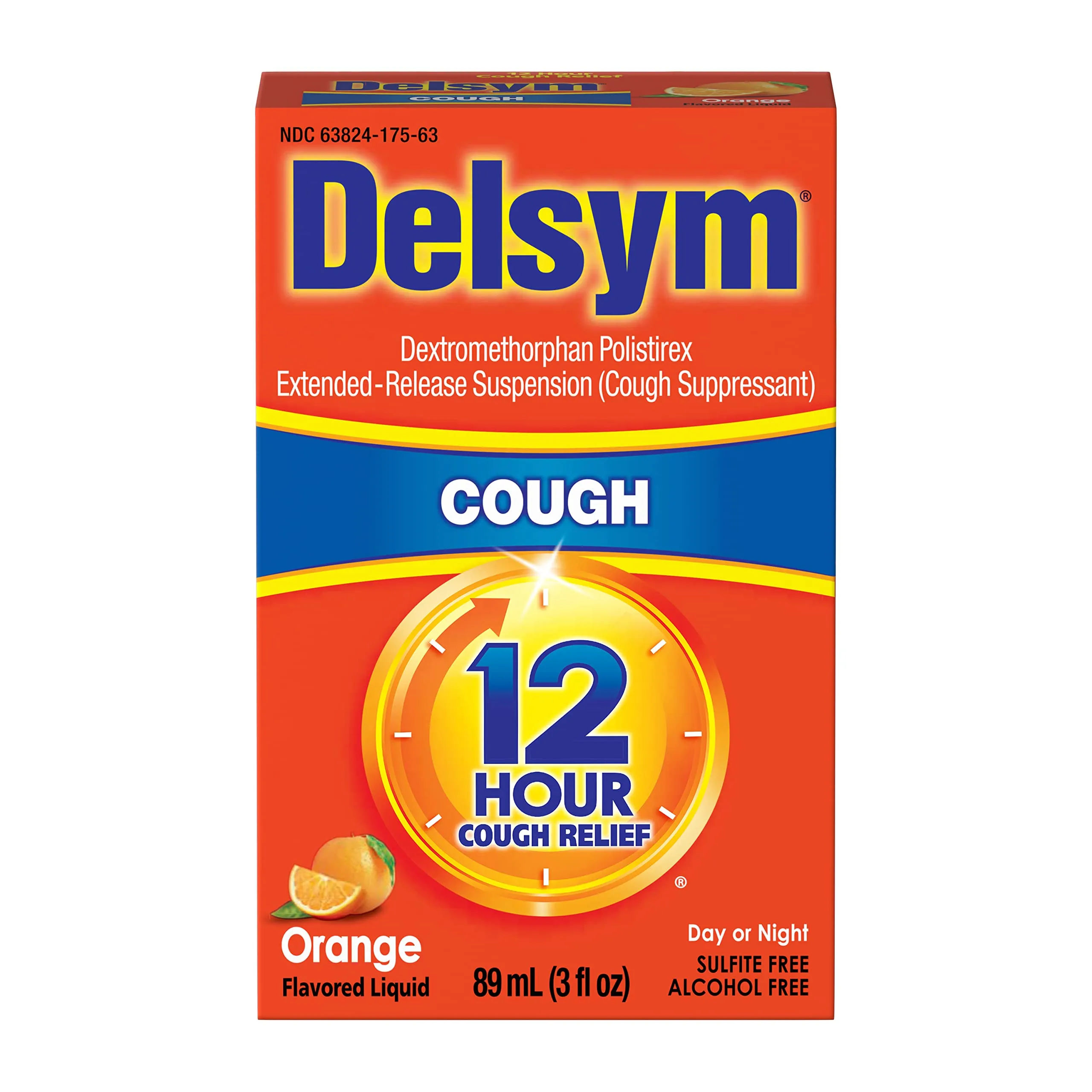 Delsym 12 Hour Cough Relief Liquid- Day Or Night, Orange Flavor, 3 oz