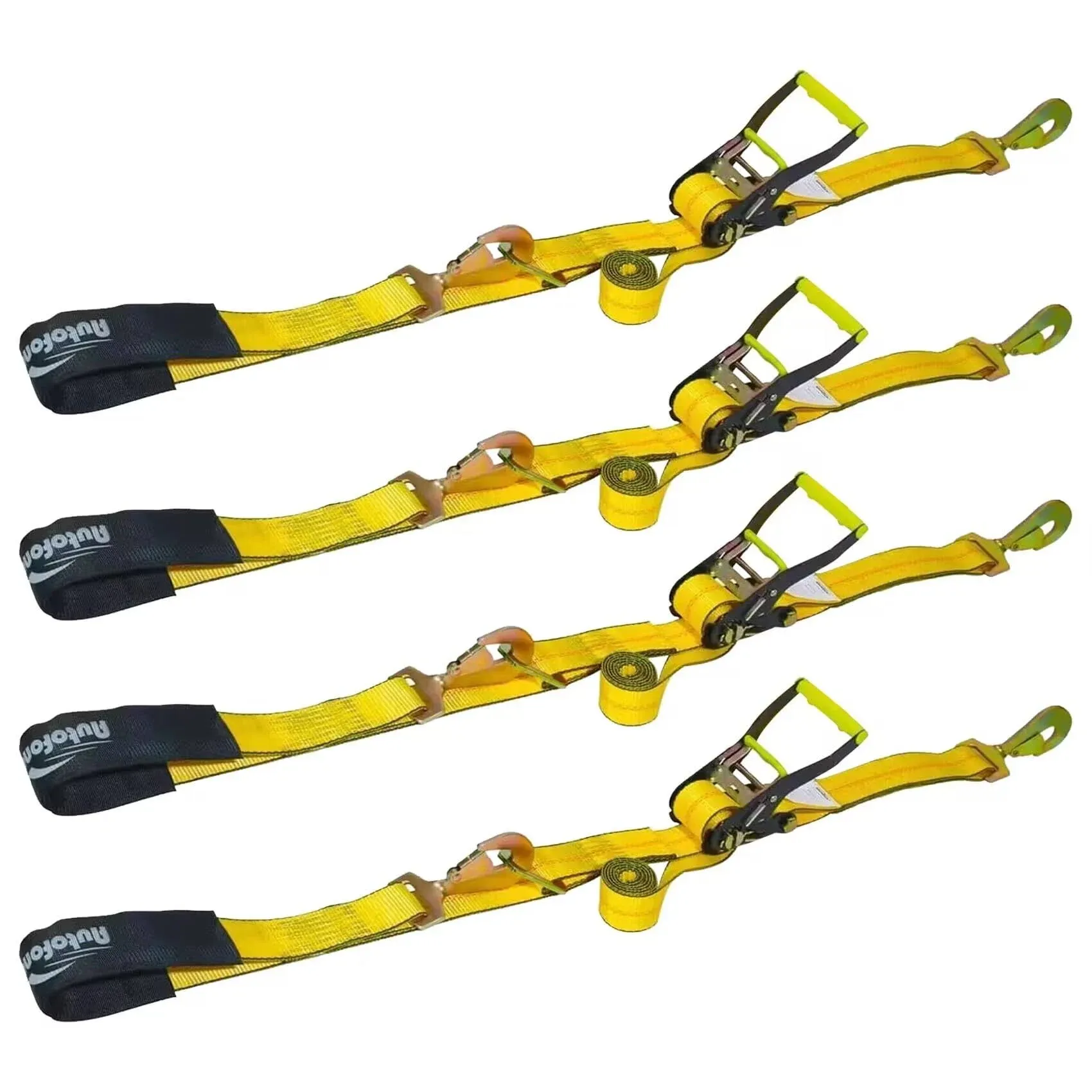 Heavy Duty Adjustable Car Tie Down Kit with Snap Hooks -Break Strength 10,000 lbs-Working Load 3333 lbs-2 Inch x 114 Inch - 4 Pack Axle Tie Down Straps (Yellow)