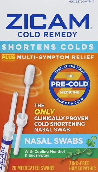 Zicam Cold Remedy Nasal Swabs (20) Pack Menthol Eucalyptus