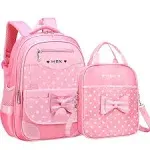 School Bags for Girls,2Pcs Bowknot Students Backpack,Elementary Princess Bookbag Sets for School