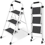  Step Ladder 3 Step Folding with with Anti-Slip and Wide 3 Step Ladder White