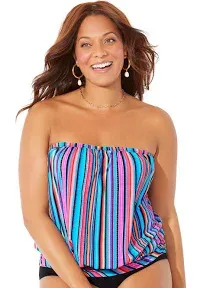 Swimsuits For All Women's Plus Size Bandeau Blouson Tankini Top